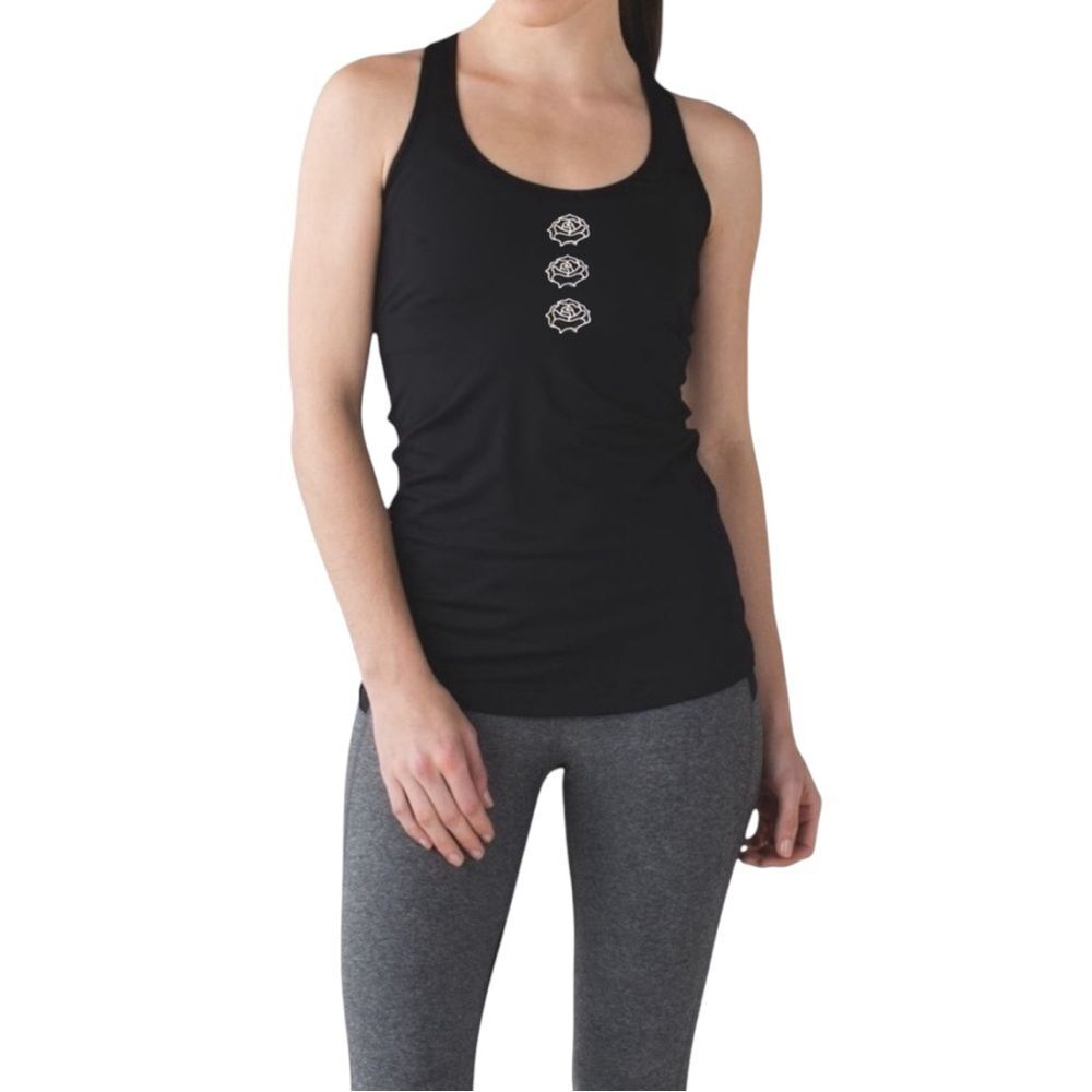 Lululemon Cool Racerback Luxtreme Black With Rose Patches | Size 6